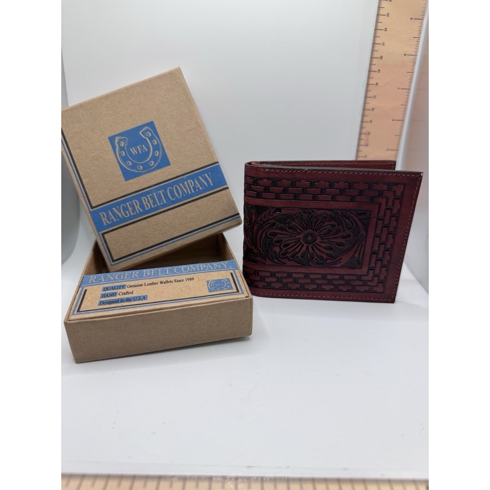 Ranger Belt Company Mens Hand Tooled Leather Bifold Wallet Floral Brown HFW-079B